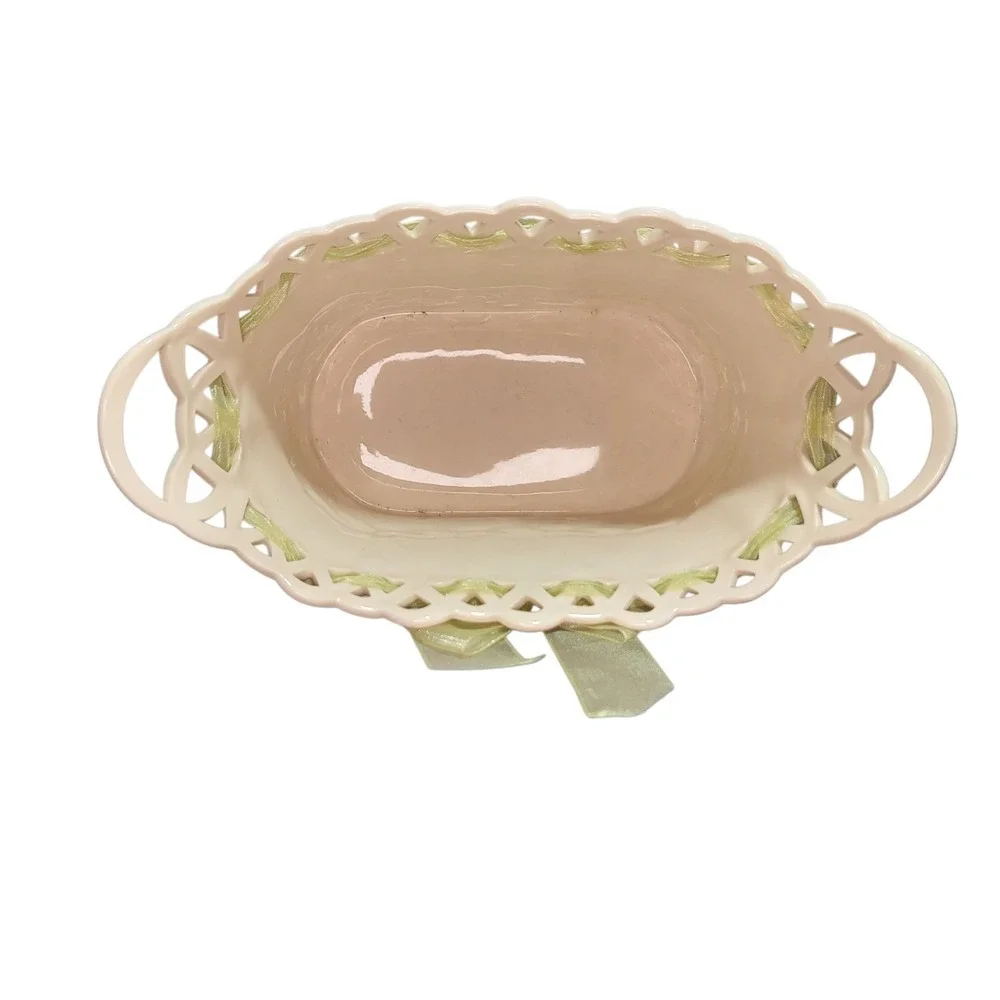 Lenox Posy Baskets‎ Cream Floral Design Green Ribbon 9.5